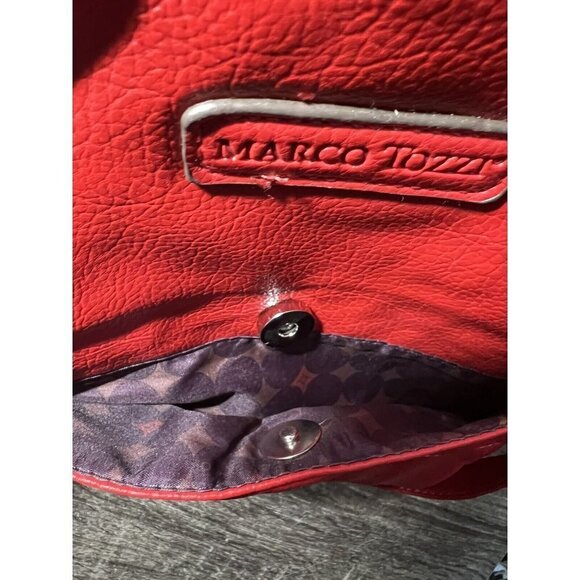 Marco Tozzi Red Faux Leather Bag w/Double Partial Silver Chain Straps - Picture 9 of 9